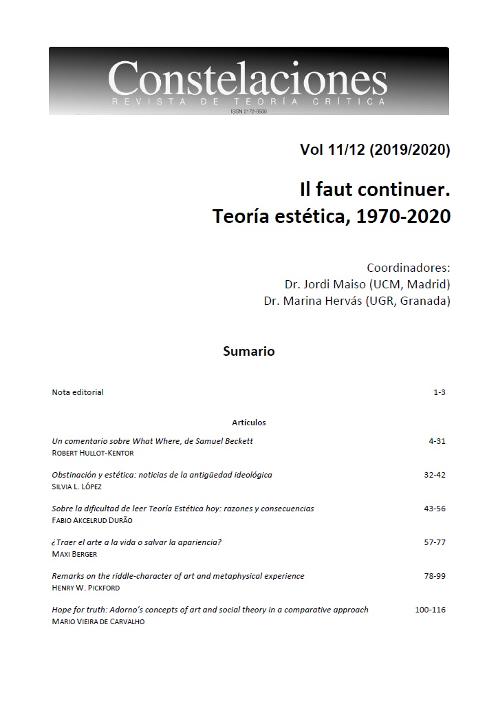 Ver Núm. 11-12 (2020): Il faut continuer. Teoría estética 1970-2020